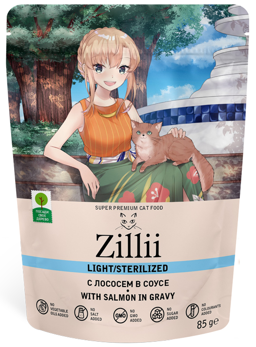 ZILLI Корм консервированный для взрослых стерилизованных кошек (телятина в соусе), 85г 