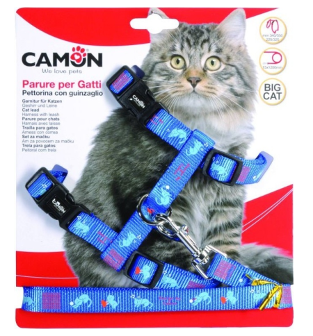 Camon Шлея с поводком для больших кошек с принтом котиков 