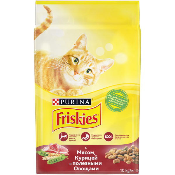 Сухой корм Friskies для взрослых кошек с мясом и полезными овощами