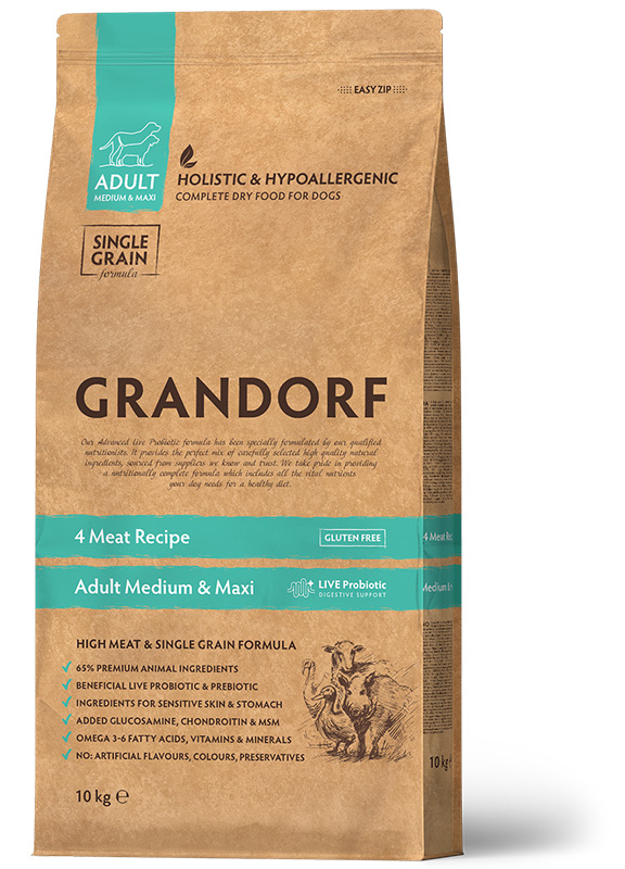 Grandorf Probiotics Корм сухой для взрослых собак всех пород, с пробиотиками (4 вида мяса), 10кг 