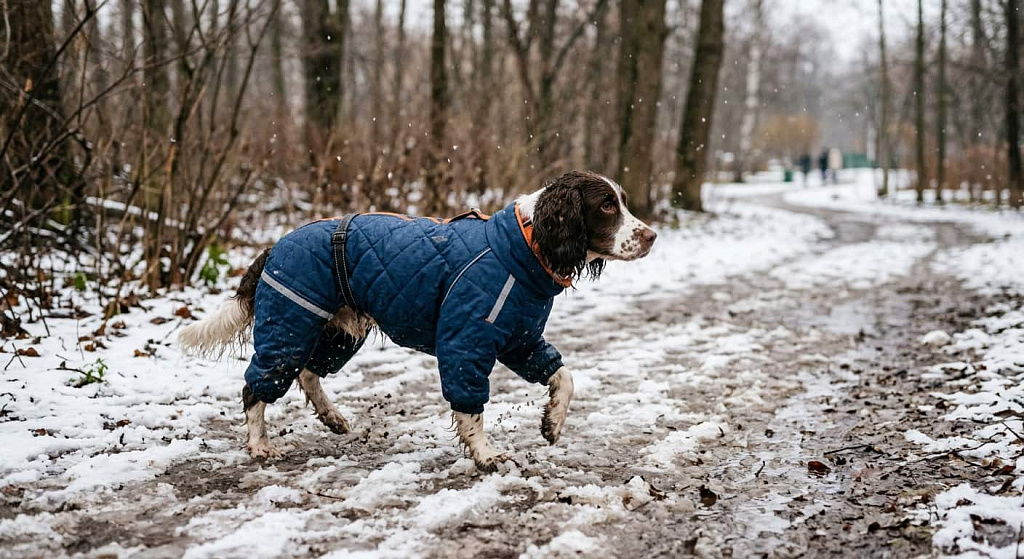 Собака в теплом комбинезоне
